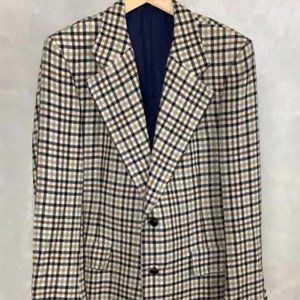 Vintage 1970s White, Blue & tan Check Wool Cashmere Sports Blazer